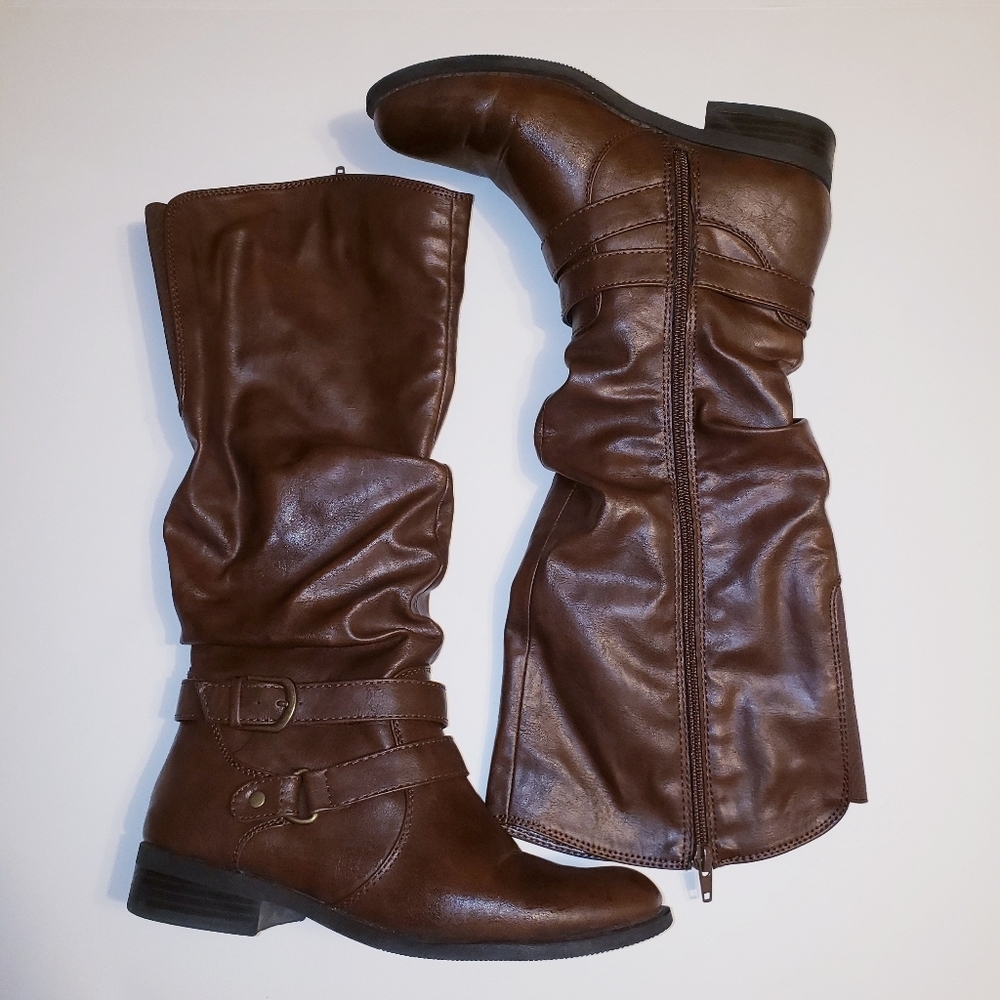 Brown Mid Calf Zipper Boots